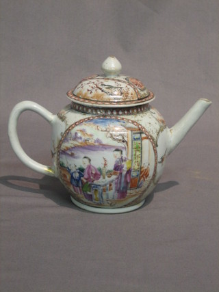 An 18th/19th Century Oriental teapot decorated court figures 6"