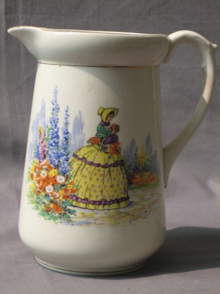 An Art Deco Falconware pottery jug decorated a Crinoline lady 7"