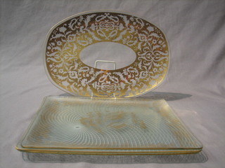 3 1950's rectangular glass trays 12" and an oval do. 12"