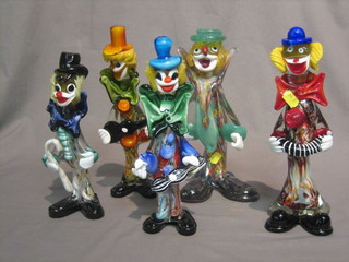5 various modern Murano glass figures of clowns