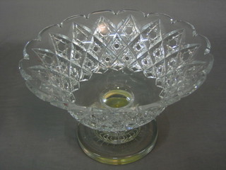 An impressive circular cut glass pedestal bowl, raised on a circular spreading foot 14"