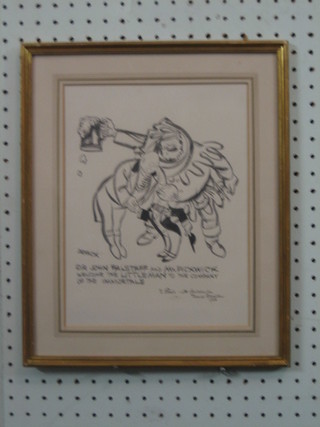 Thomas Derrick, pencil cartoon "John Falstaff and Mr Pickwick" 10" x 8"