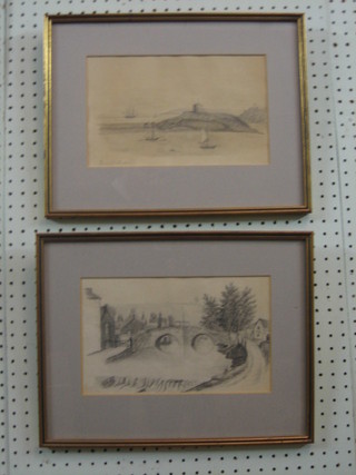 Elizabeth Tozer Shepherd, a pair of pencil drawings "Taverstock Bridge and Mount Batherm" 6 1/2" x 10 1/2"