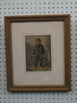 A 19th Century Baxter coloured print "Standing Tramp Boy?"  6" x 4"