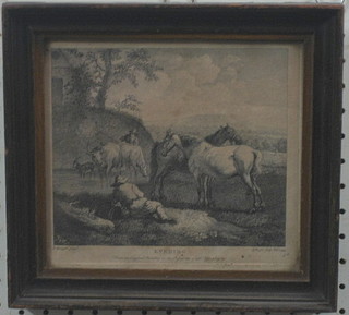 An 18th Century  monochrome print "Evening" 6" x 7"
