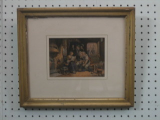 A Baxter print interior scene, "The Boot Maker Family" 4" x 6"