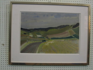 Patrick Hall, watercolour "Landscape Pas. De Calais"  15" x 20" signed