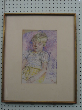 Reynolds, watercolour drawing "Seated Child Pippa", the reverse with Mall Gallery label, 11" x 6 1/2"