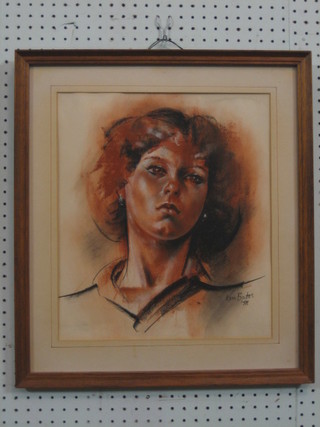 Ken Bates, gouache and watercolour drawing, head and shoulders portrait of a girl "Christine" the reverse Europa Gallery Memorial Exhibition and together with a programme from the exhibition 16" x 13"