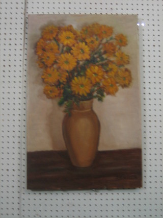 J Eatock, oil on board, still life study "Vase of Flowers" 24"  x 15"