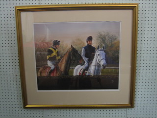 After Maxin Cox a coloured print "Branbrook and Desert Orchid" 15" x 19"