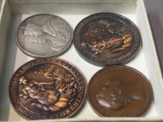 A Joseph Banks Royal Horticultural Society bronze medallion 1939, 2 bronze Small Holders Championship medallions and an HMV 1937 Coronation medallion