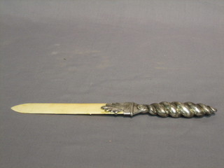 A Victorian embossed silver and ivory bladed paper knife 11"