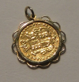 A Victorian 1871 shield back half sovereign contained in a pendant mount