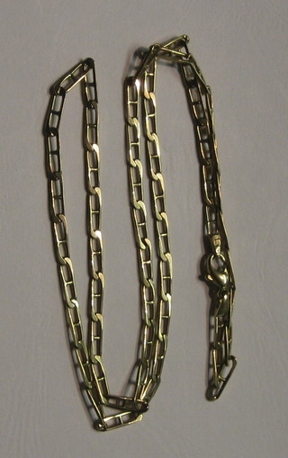 A modern Continental gold flat link necklace, 24"