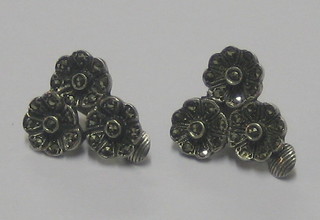 A pair of silver marcasite ear clips