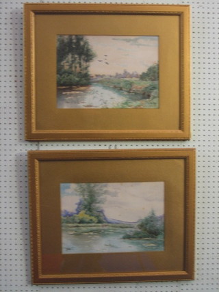 M  Lampard? a pair of watercolour drawings "River Scenes"  10" x 14"
