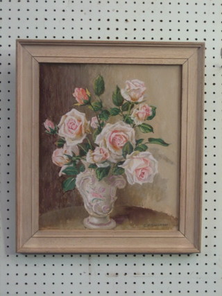 C  P Shilton, watercolour, still life study "Vase of Roses"  13"  x 11"