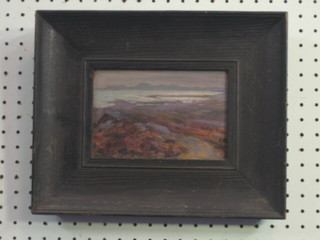 Oil  on  board  "Moorland Scene with Sea in Distance"  4"  x  7"