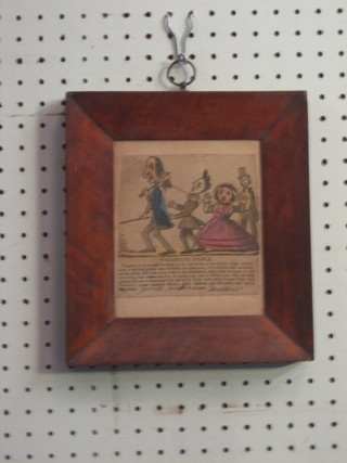 A  Victorian cartoon "The Great Exhibition" 5" x 5" contained  in a walnut frame