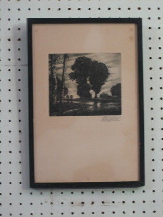 A 1930's etching "Study of Trees" 4" x 5" signed