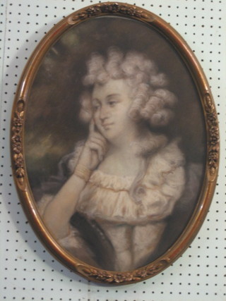 A 19th Century gouache head and shoulders portrait of a lady 21" oval