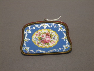 A  lady's  19th  Century  enamelled  evening  purse  with   floral decoration 3"
