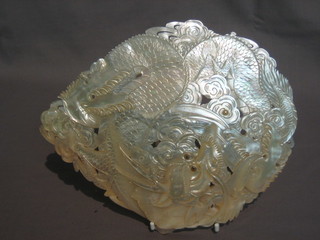 An Eastern mother of pearl shell carved a dragon 8"