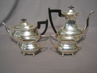 A  Georgian  style  oval  4 piece  silver  plated  tea  service  with teapot,  coffee  pot,  twin  handled  sugar  bowl  and  cream   jug