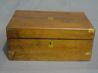 A Victorian walnut and brass banded writing slope 16"