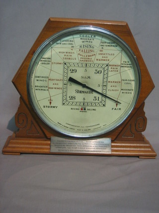 A 1930's barometer/storm guide by Short & Mason of  London, with  painted dial and contained in a walnut case 15", on  bracket feet