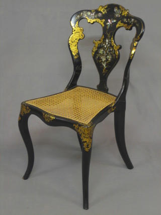 A  Victorian papier mache and inlaid mother of pearl  splat  back chair (back with 2 old breaks and repairs)