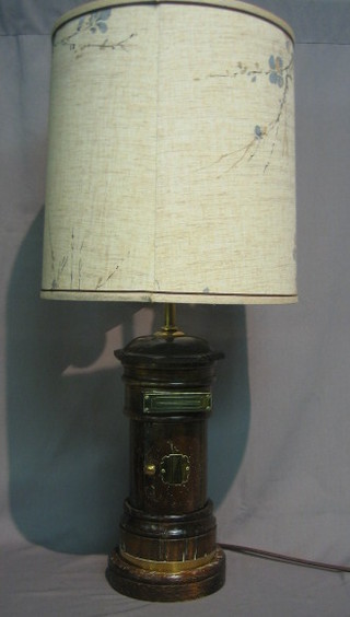 A  curious  turned  oak  table lamp in the form  of  a  pillar  box, formed from old timber 14"