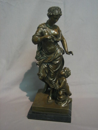 A  modern  20th  Century bronze figure of  a  standing  lady  and  child 19", raised on a marble base
