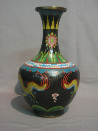 A club shaped cloisonne vase 13"