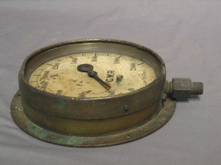 A  Great Western Railway pounds per square inch  brass  painted dial, 7" (glass f)