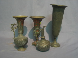 A  pair  of  Benares  brass  trumpet shaped  vases  9",  a  pair  of bellows and other items of Eastern brassware