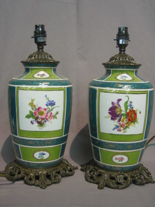 A  pair  of  20th  Century porcelain table  lamps  with  gilt  metal mounts 15"