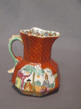 A 19th Century Masons style Terra Cotta porcelain jug decorated figures 6"