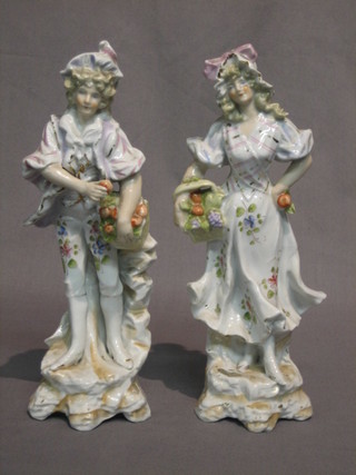 A  pair  of  19th Century Continental porcelain  figures  of  apple pickers 9 1/2"
