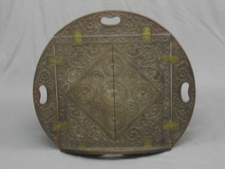 An Eastern carved hardwood folding Butler's tray 17"