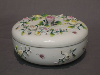 A   19th/20th   Century  circular   Continental   floral   encrusted porcelain jar and cover 6"