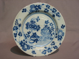 An  18th/19th  Century  Delft pottery plate with  blue  and  white floral decoration 9"