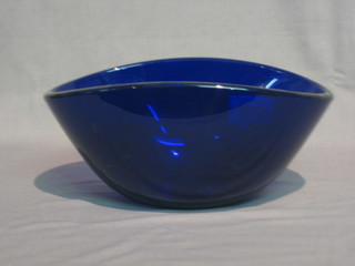 A  19th/20th  Century  Bristol  blue glass  boat  shaped  bowl  9"