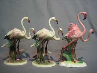 A  pair of Keramso pottery figures of Flamingos 11" and 1  other pair of Flamingos 14" (head f and r)