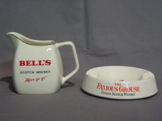 A  Wade  Famous  Grouse  whiskey ashtray  and  a  Wade  Bell's Scotch Whiskey water jug