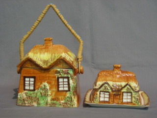 A Price's Cottage ware biscuit barrel 6" and a do. butter dish  7"