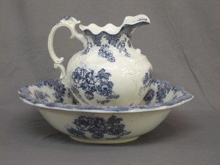 A  Johnson  Bros Vienna blue and white pattern  wash  bowl  and stand