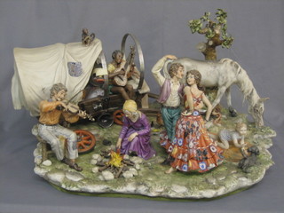 An   impressive   Capo   di  Monte  figure  group   of   a   Gypsy Encampment 24"