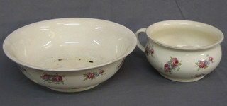 A white floral pattern pottery wash bowl and chamber pot